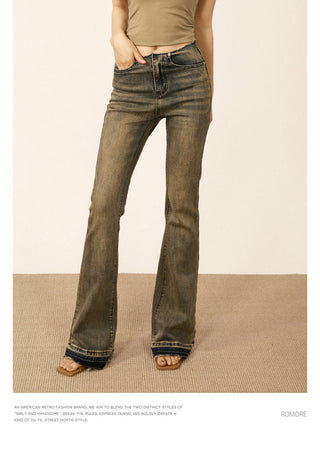 Distressed flared jeans