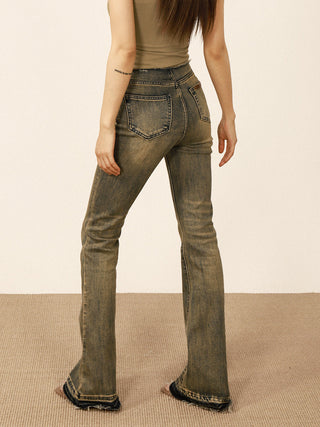 Distressed flared jeans