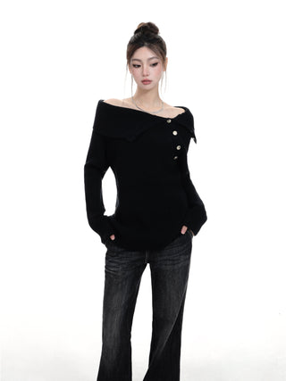 One-shoulder slim sweater