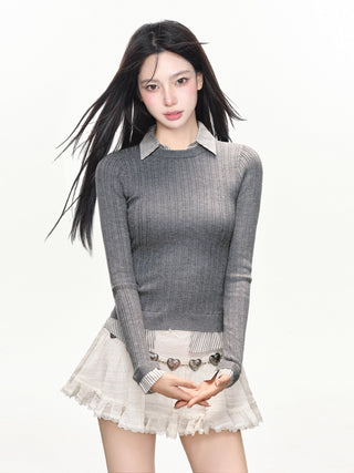 Fake two-piece knitted sweater