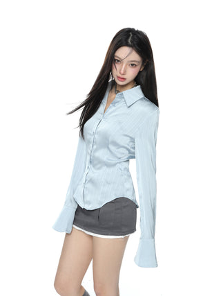 Striped Flare Sleeve satin shirt