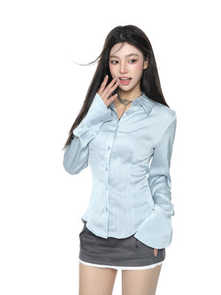 Striped Flare Sleeve satin shirt