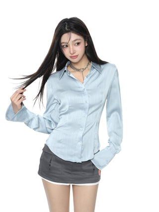 Striped Flare Sleeve satin shirt