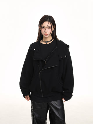 Irregular hooded sweater jacket