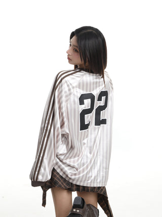 Letter striped V-neck raglan sweatshirt jersey