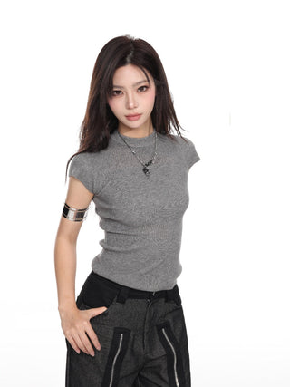 Half turtleneck knitted short-sleeved tee