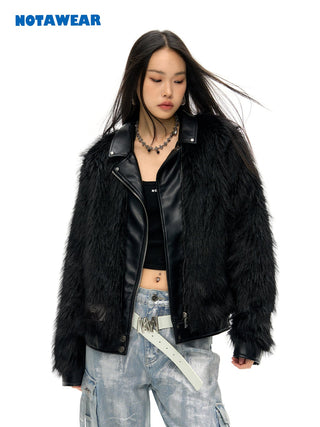 [NAWS] Leather Lapel Fur Jacket