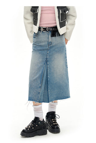 [NAWS] Raw edge denim skirt