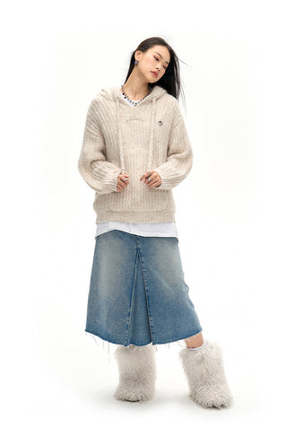 [NAWS] Raw edge denim skirt