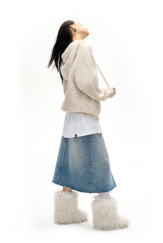 [NAWS] Raw edge denim skirt