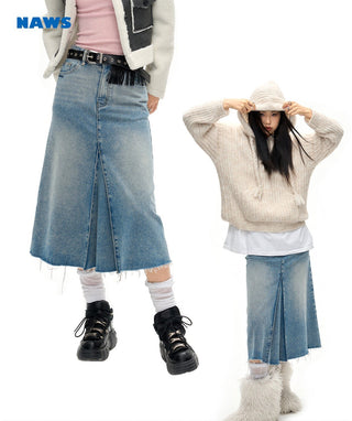 [NAWS] Raw edge denim skirt