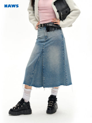 [NAWS] Raw edge denim skirt