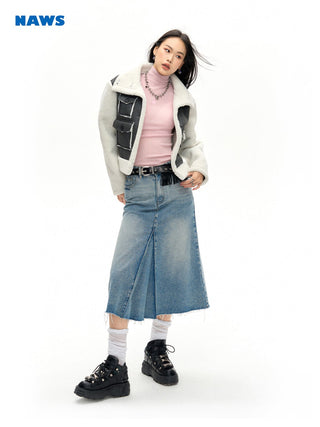 [NAWS] Raw edge denim skirt