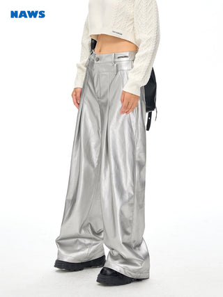 [NAWS] Wide-leg loose leather pants