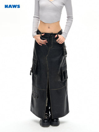 [NAWS] Old Polished PU Leather Skirt