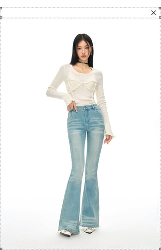 [NAWS] Two-color Slim Fit Knit Top