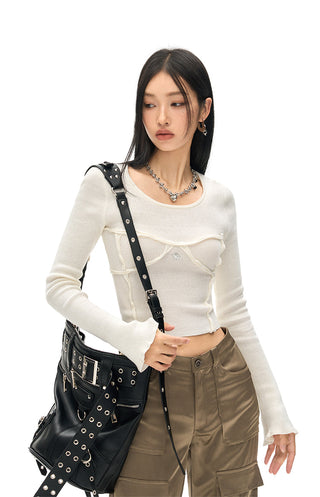 [NAWS] Two-color Slim Fit Knit Top