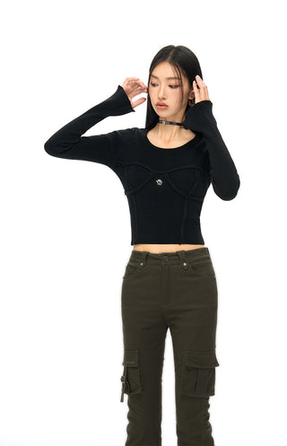 [NAWS] Two-color Slim Fit Knit Top