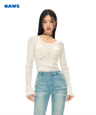 [NAWS] Two-color Slim Fit Knit Top