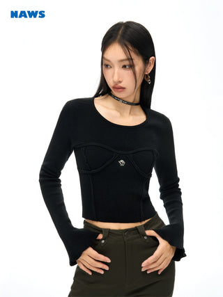 [NAWS] Two-color Slim Fit Knit Top