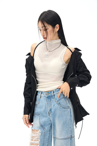 [NAWS] Slim half-high collar vest sweater