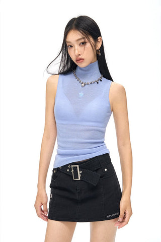 [NAWS] Slim half-high collar vest sweater