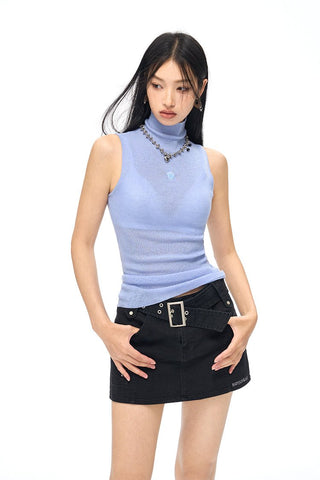 [NAWS] Slim half-high collar vest sweater