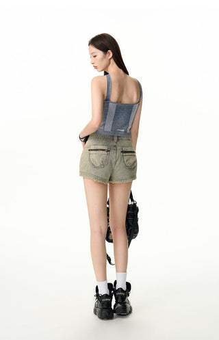 [NAWS] Raw edge denim shorts