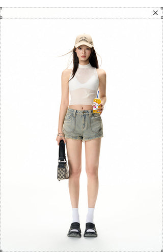 [NAWS] Raw edge denim shorts