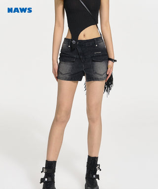 [NAWS] Retro texture  denim shorts