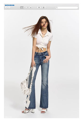 [NAWS] Low-waist elastic denim pants