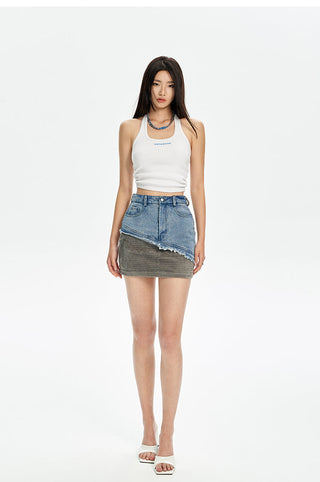 [NAWS] Washed Denim Splicing Low-Rise Skirt