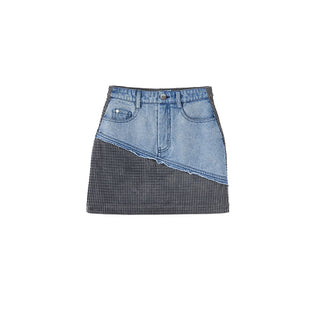 [NAWS] Washed Denim Splicing Low-Rise Skirt