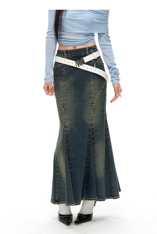 [NAWS] Washed denim fishtail skirt