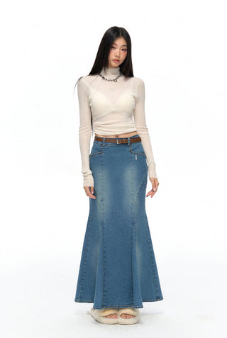 [NAWS] Washed denim fishtail skirt