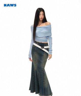 [NAWS] Washed denim fishtail skirt