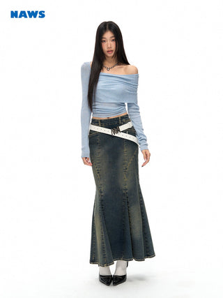 [NAWS] Washed denim fishtail skirt