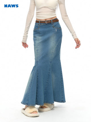 [NAWS] Washed denim fishtail skirt