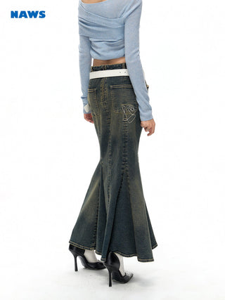 [NAWS] Washed denim fishtail skirt