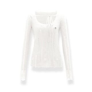 [NAWS] Slim-fitting Ripped Knit Cardigan white