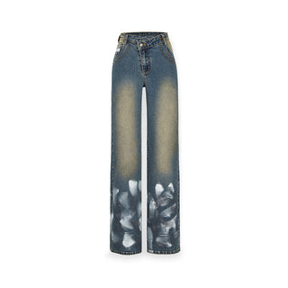 [NAWS] Printed Low-waist Straight Jeans