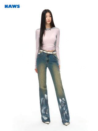 [NAWS] Printed Low-waist Straight Jeans