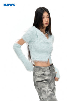 [NAWS] Slim-fit long plush knitted sweater