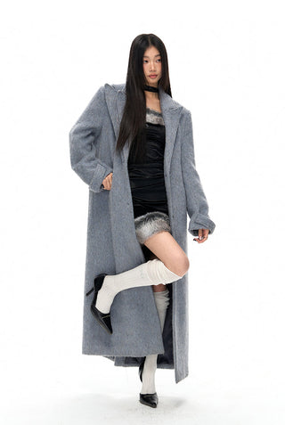 [NAWS] Straight wide-cut silver wool coat