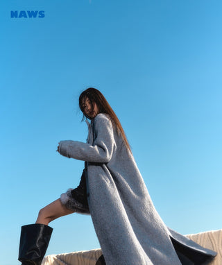 [NAWS] Straight wide-cut silver wool coat