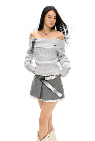 [NAWS] Off-shoulder sweater with detachable belt