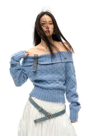 [NAWS] Off-shoulder sweater with detachable belt