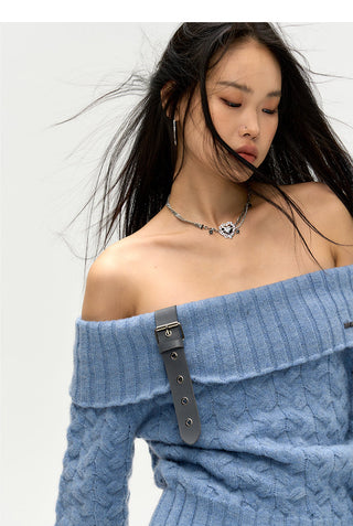 [NAWS] Off-shoulder sweater with detachable belt