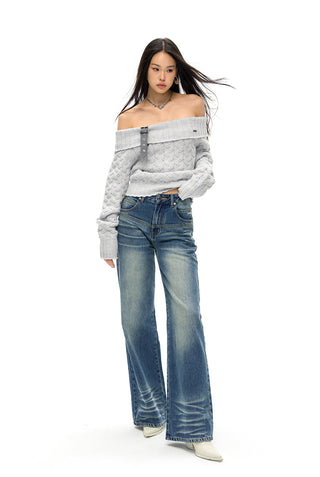 [NAWS] Off-shoulder sweater with detachable belt