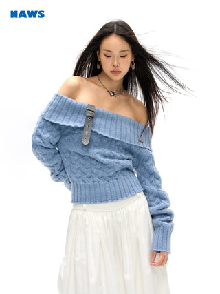 [NAWS] Off-shoulder sweater with detachable belt